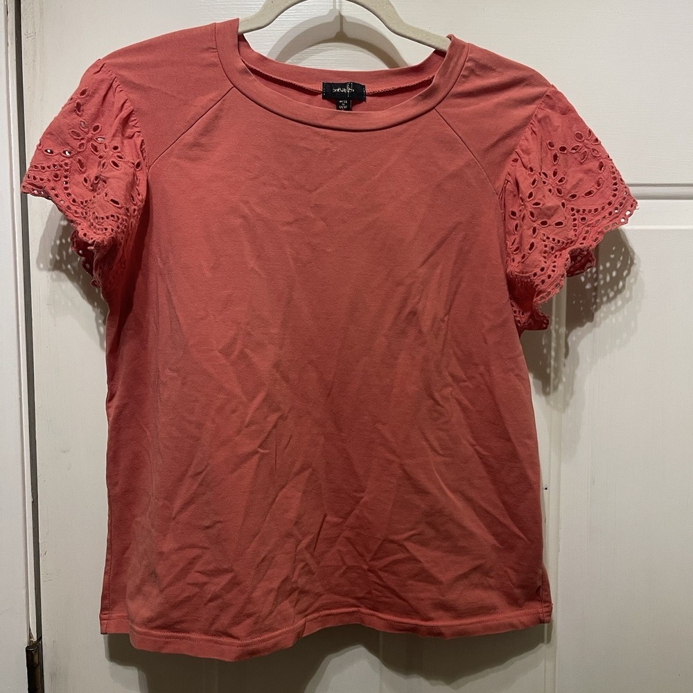 On Twelfth Women's Salmon T Shirt, Lace Sleeves, XL